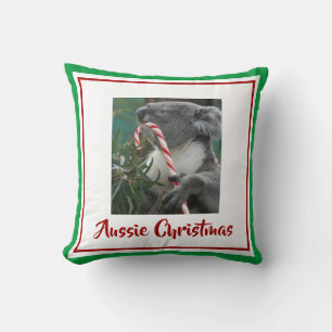 Christmas Koala with Candy Cane in Eucalyptus Tree Cushion