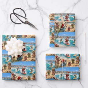 Christmas Koalas Surfing Bondi Beach Wrapping Paper Sheet