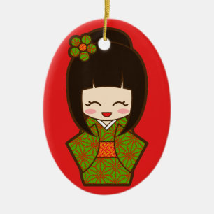 Christmas Kokeshi Ceramic Tree Decoration