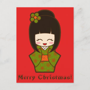 Christmas Kokeshi Holiday Postcard