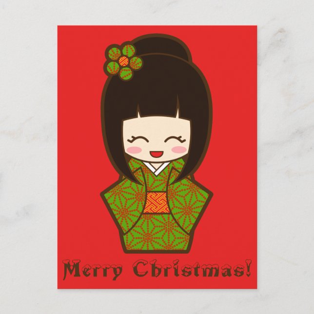 Christmas Kokeshi Holiday Postcard (Front)