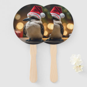 Christmas Kookaburra Wearing Santa Hat, Hand Fan