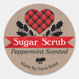 Christmas Kraft Peppermint Plaid Sugar Scrub Label