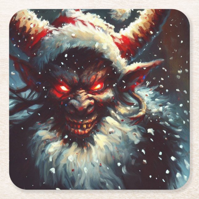 Christmas Krampus 1 Square Paper Coaster (Front)