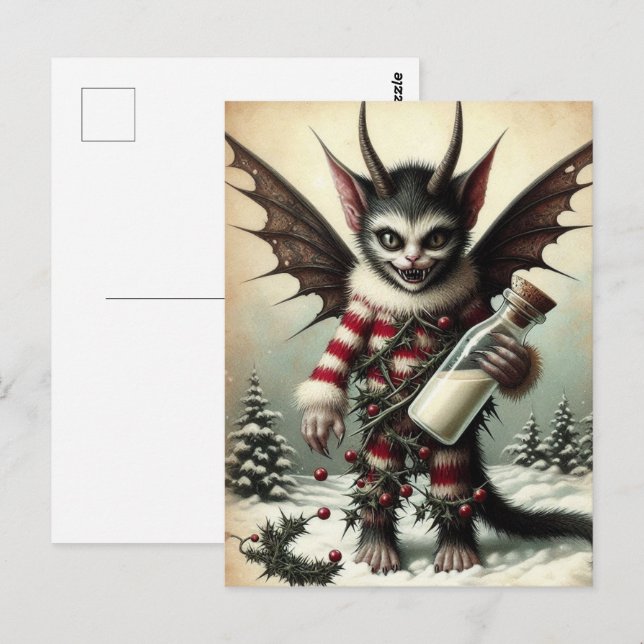 Christmas Krampus Kitty With Milk Bottle  Postcard (Front/Back)