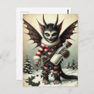 Christmas Krampus Kitty With Milk Bottle Postcard