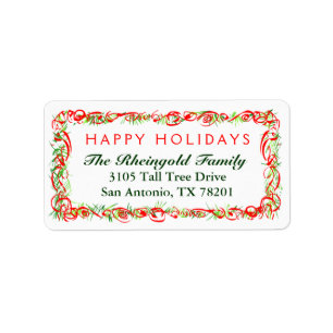 Christmas Label Happy Holidays Red & Green Border