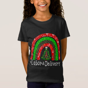 Christmas Labour Delivery Nurse Cute Rainbow Nursi T-Shirt