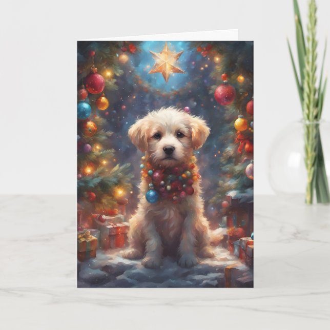 Christmas Labradoodle Puppy Art card (Front)