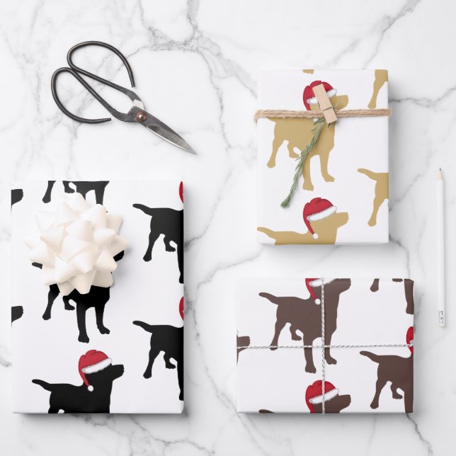 Christmas Labrador Black Yellow And Chocolate Wrapping Paper Sheet (Front)