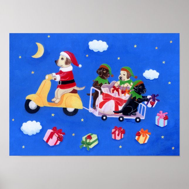 Christmas Labrador Delivery Painting Poster (Front)