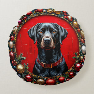 Christmas Labrador dog Round Cushion