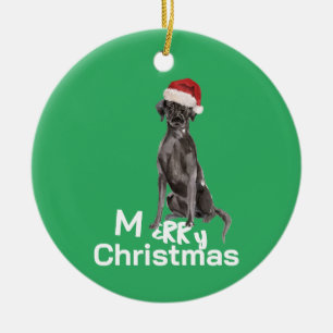 Christmas Labrador Dog White Green Merry Greeting Ceramic Tree Decoration