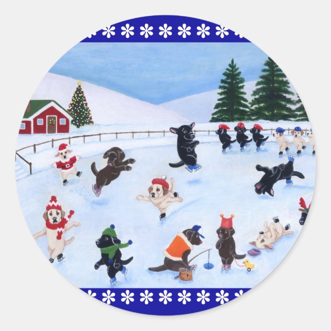 Christmas Labrador Fun Painting Classic Round Sticker (Front)