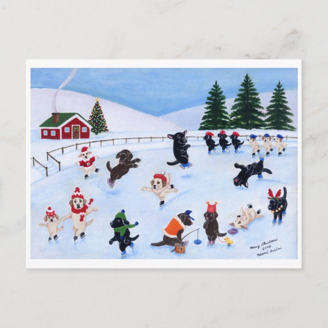 Christmas Labrador Fun Painting Holiday Postcard (Front)