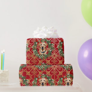 Christmas Labrador On Red Snowflake Background Wrapping Paper