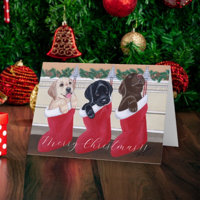 Christmas Labrador Puppies Holiday Card (Christmas Labrador Puppies Design Christmas Cards for Labrador Owners.  Adorable Lab Puppies.)