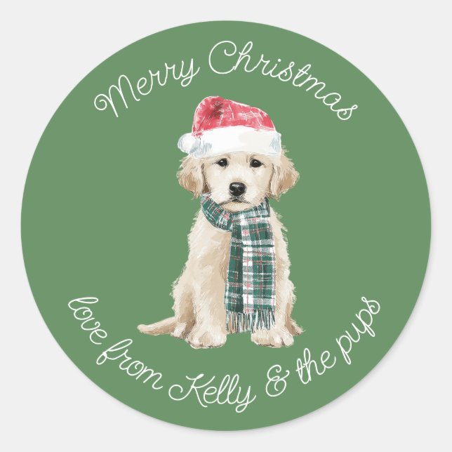 Christmas Labrador Puppy in a Scarf Classic Round Sticker (Front)