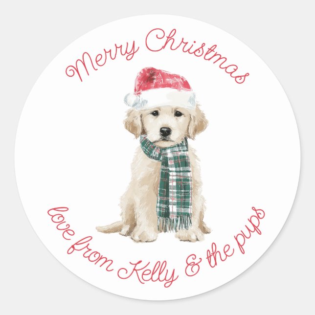 Christmas Labrador Puppy in a Scarf Classic Round Sticker (Front)