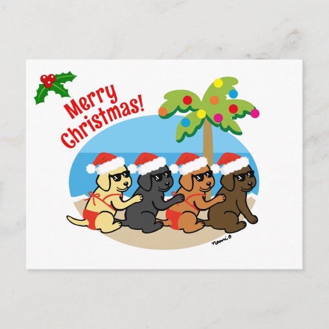 Christmas Labrador Retriever Beach Kids Holiday Postcard (Front)