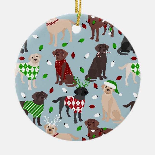 Christmas Labrador Retriever Ceramic Ornament (Front)