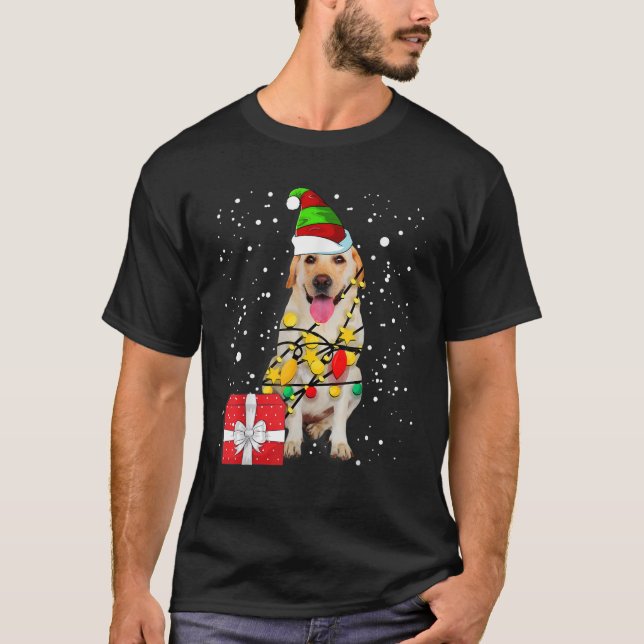 Christmas Labrador Retriever Dog Santa hat tree li T-Shirt (Front)