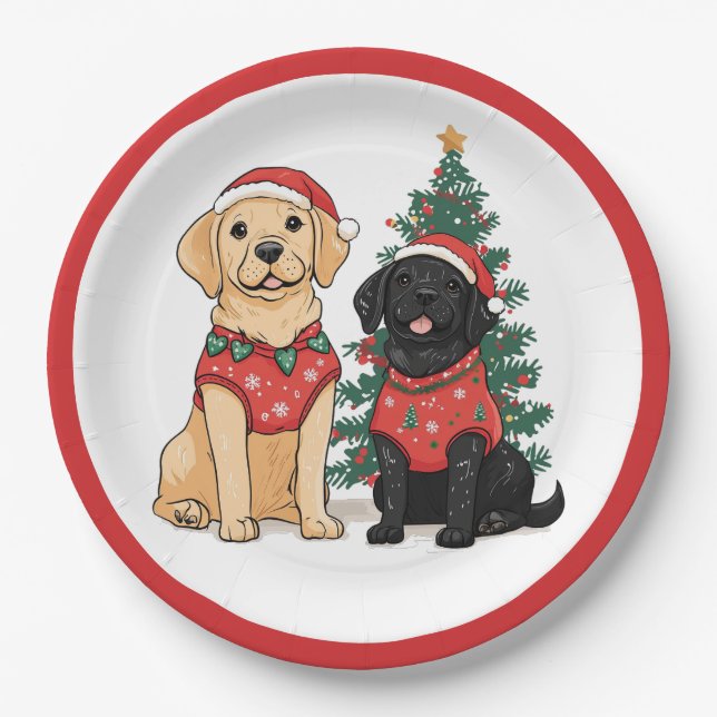 Christmas Labrador Retriever Dogs Paper Plate (Front)