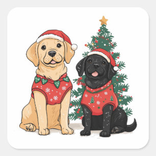 Christmas Labrador Retriever Dogs Square Sticker
