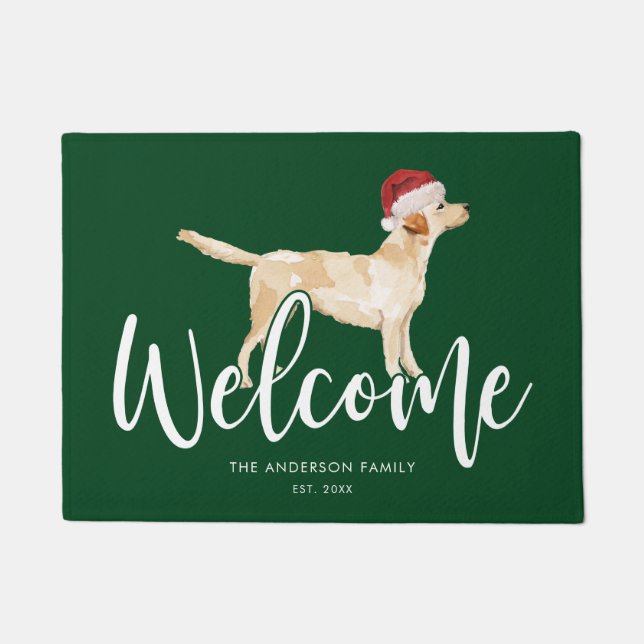 Christmas Labrador Retriever Personalised Green Doormat (Front)