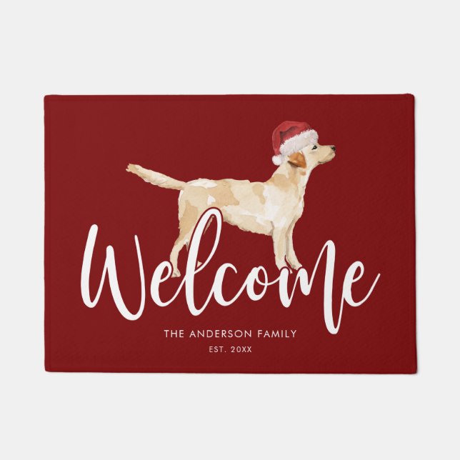 Christmas Labrador Retriever Personalised Red Doormat (Front)