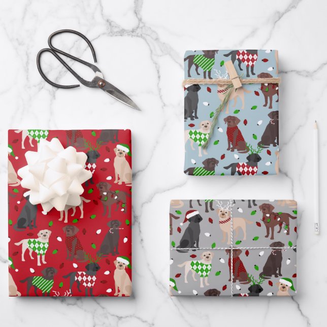 Christmas Labrador Retriever Wrapping Paper Sheet (Front)