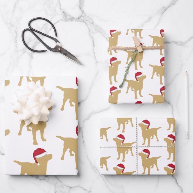 Christmas Labrador Yellow Dog In Santa Hat Wrapping Paper Sheet (Front)