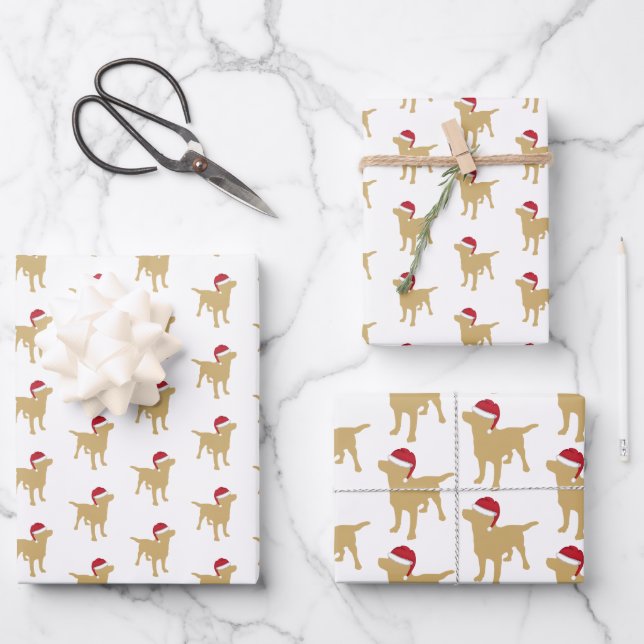 Christmas Labrador Yellow Dog In Santa Hat Wrapping Paper Sheet (Front)