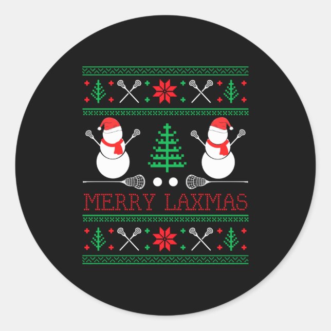Christmas Lacrosse Lax Player Ugly Christmas Xmas  Classic Round Sticker (Front)