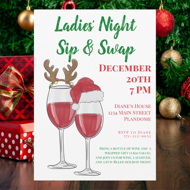 Christmas Ladies’ Night Gift Wine Swap  Invitation (Creator Uploaded)