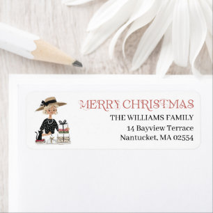 Christmas Lady & Cat Personalised Return Address