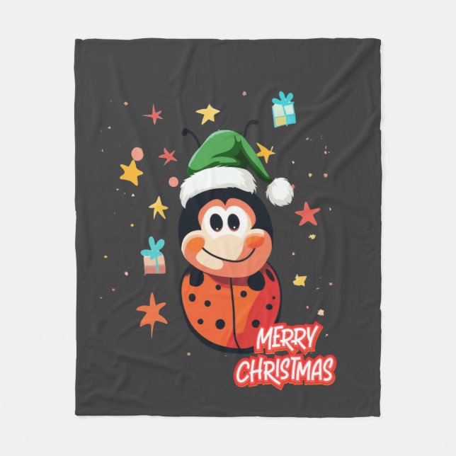 Christmas Ladybug Cheer Fleece Blanket (Front)