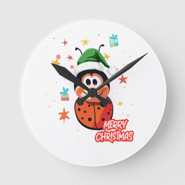 Christmas Ladybug Cheer Round Clock (Front)