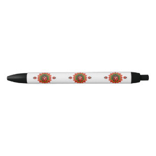 Christmas Ladybug Red Green and White Black Ink Pen