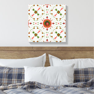 Christmas Ladybug Red, Green, and White Canvas Print
