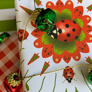 Christmas Ladybug Red, Green, and White Wrapping Paper