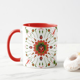 Christmas Ladybug - Red White Green Ceramic Mug