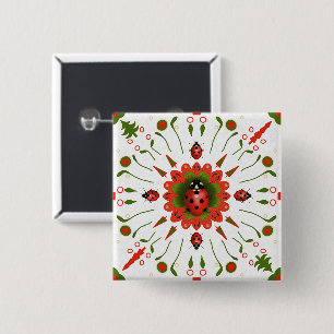 Christmas Ladybug Red White Green Hand-drawn 15 Cm Square Badge