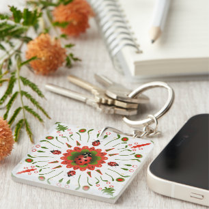 Christmas Ladybug Red White Green Key Ring