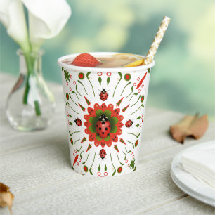 Christmas Ladybug - Red White Green Paper Cups