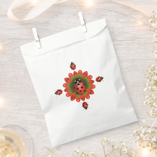 Christmas Ladybug Red White Green Paper Favour Bags (Clipped)
