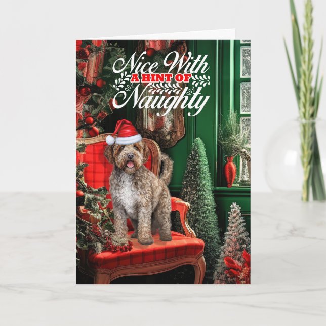 Christmas Lagotto Romagnolo Dog Naughty or Nice Holiday Card (Front)