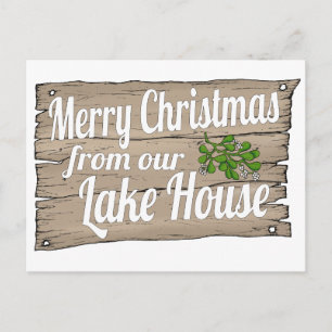 christmas lake house holiday postcard