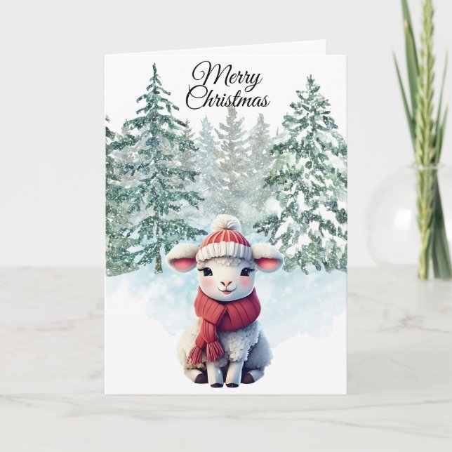 Christmas Lamb Folded Holiday Card (Front)