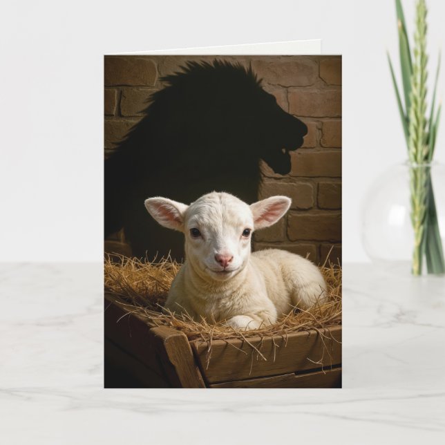 Christmas Lamb In a Manger With Lion Shadow Card (Front)